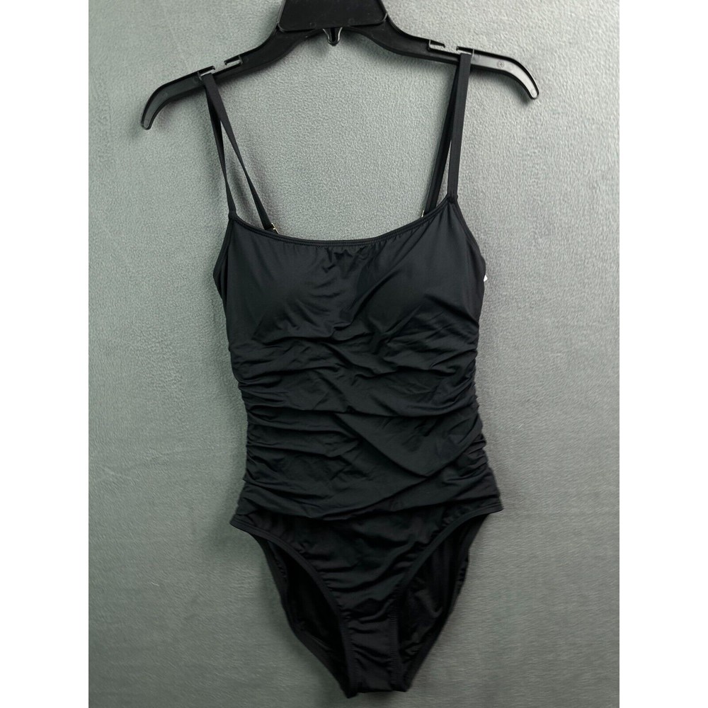 NWT La Blanca One Piece Swimsuit 8 Island Goddess Lingerie Black Shirred Womens